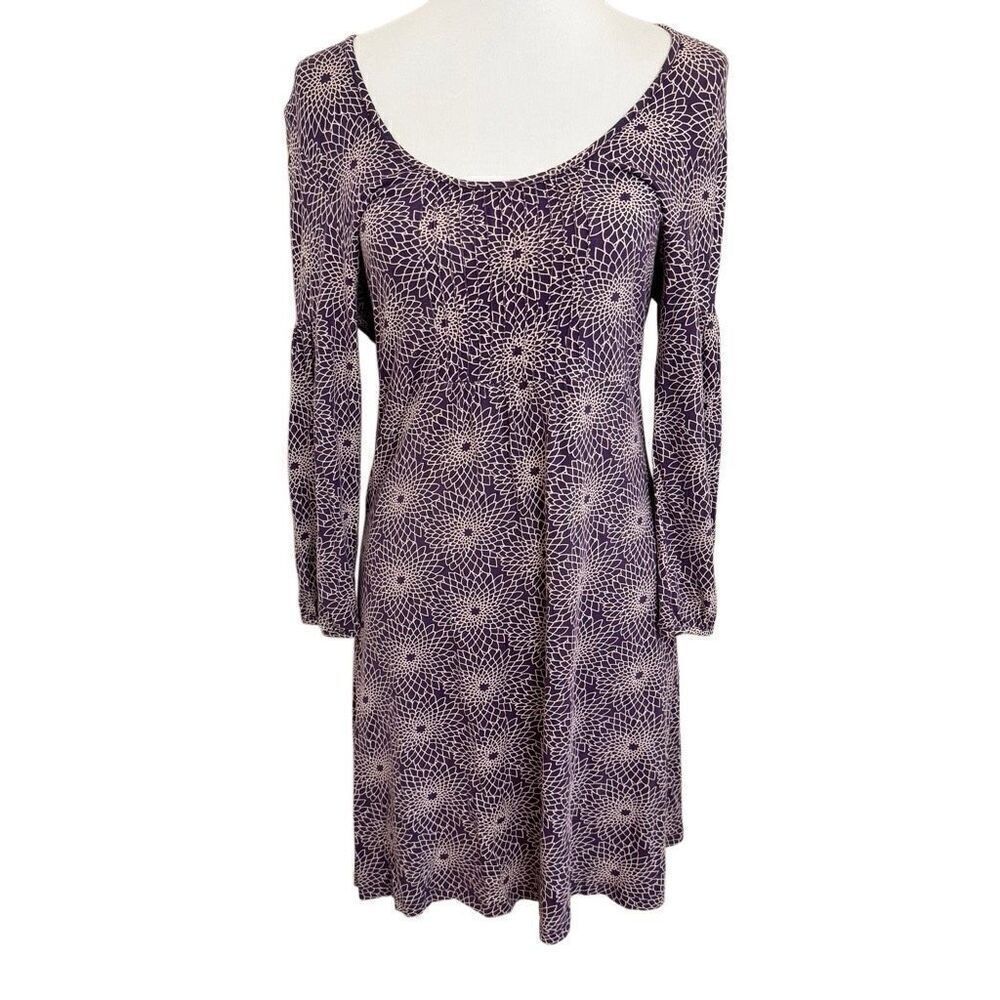 Boden Purple & Cream Floral Pintuck Jersey Dress Size 12